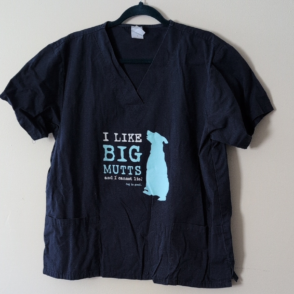 Black Scrub Top with Dog Graphic